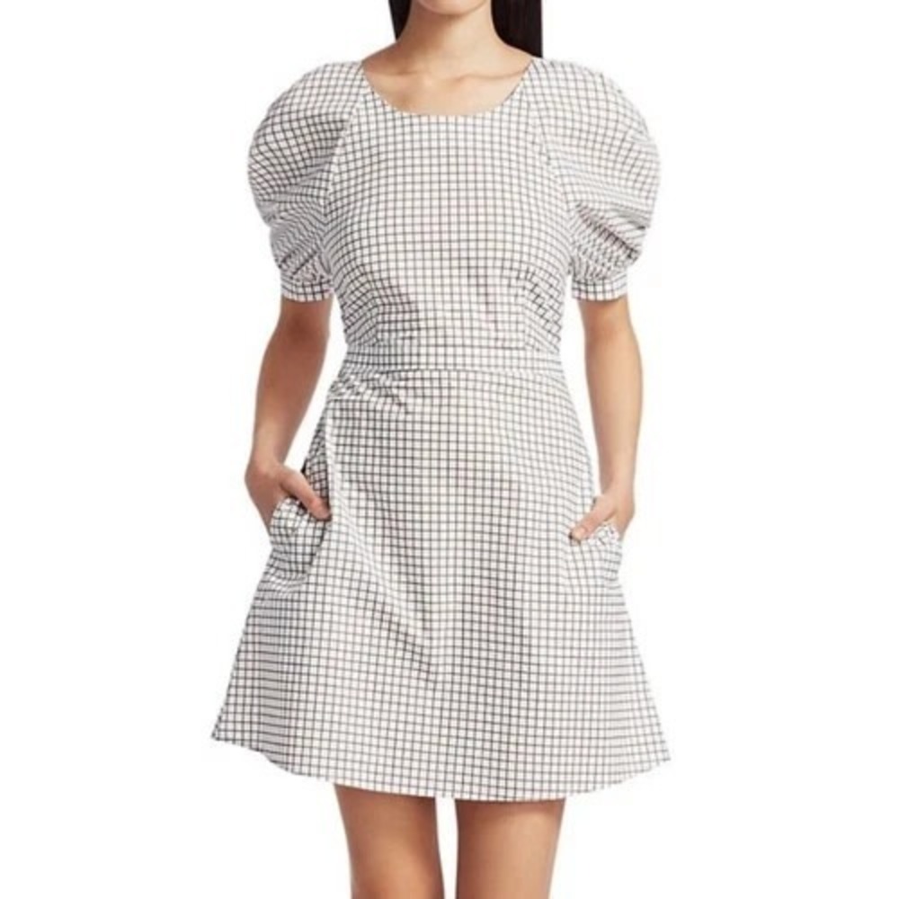 Baum und Pferdgarten Adalene 100% Cotton White Brown Check Open Back Dress 36